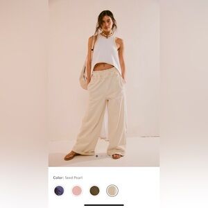 Free People Cream Beach Palma Pants, Small